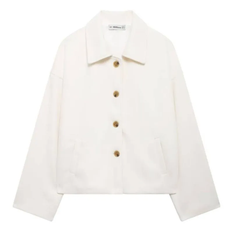 

2025 Women's Short Tweed Coat Streetwear Style Shirt Notch Collar Jacket Wool Blend Winter Outwear Daily Casual Outfits Tops