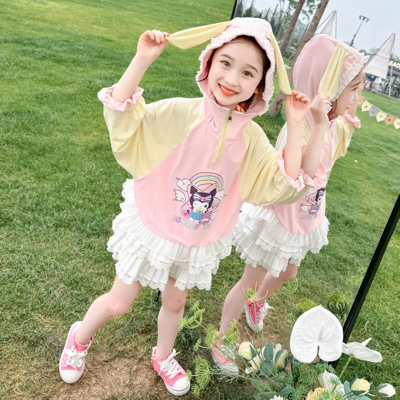 Anime Sanrios Jas Cartoon Kuromi Meisjes Dunne Zonnebrandcrème Jasje Kinderen Lange Mouwen Casual Jas Cartoon Hoodie Outwear Kinderkleding