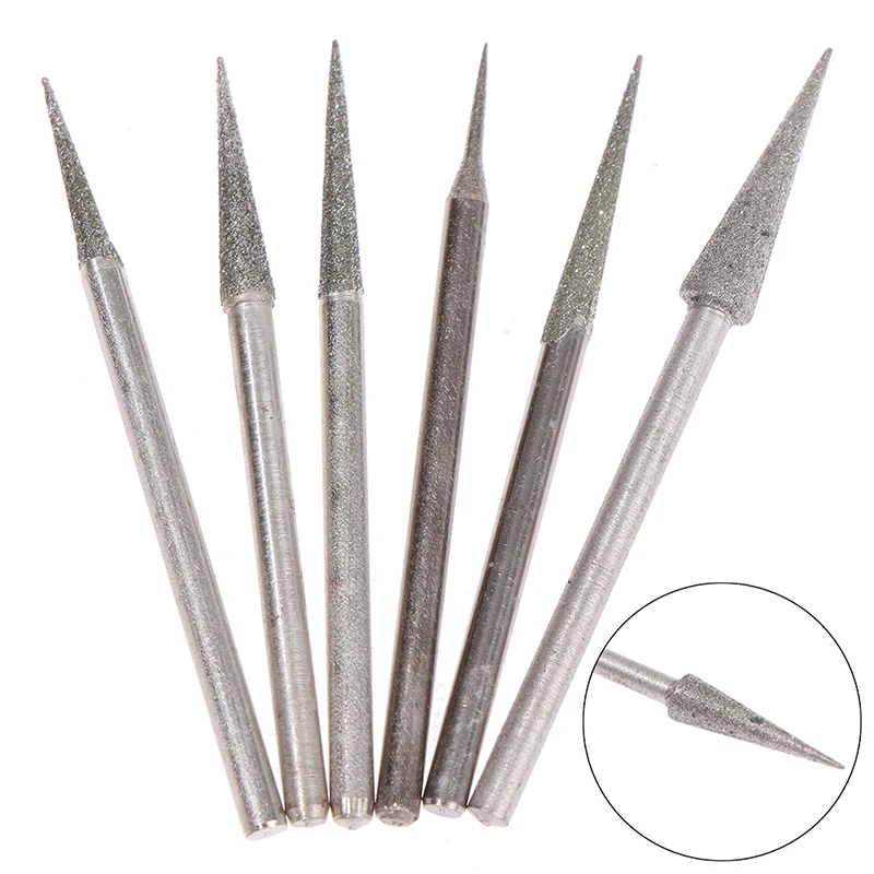 6PCS 1-4mm Diamond Grinding Head Needle Bits Burrs Metal Stone Jade Engraving Carving Tools Head Diameter 1/1.5/2/2.5/3/4mm