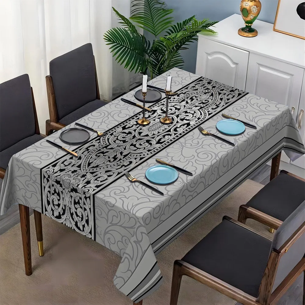 VIKAMA Advanced Gray And Black Color Collision Rectangular Tablecloth Ins Wind Coffee Table Cloth Nordic Style Home Decoration