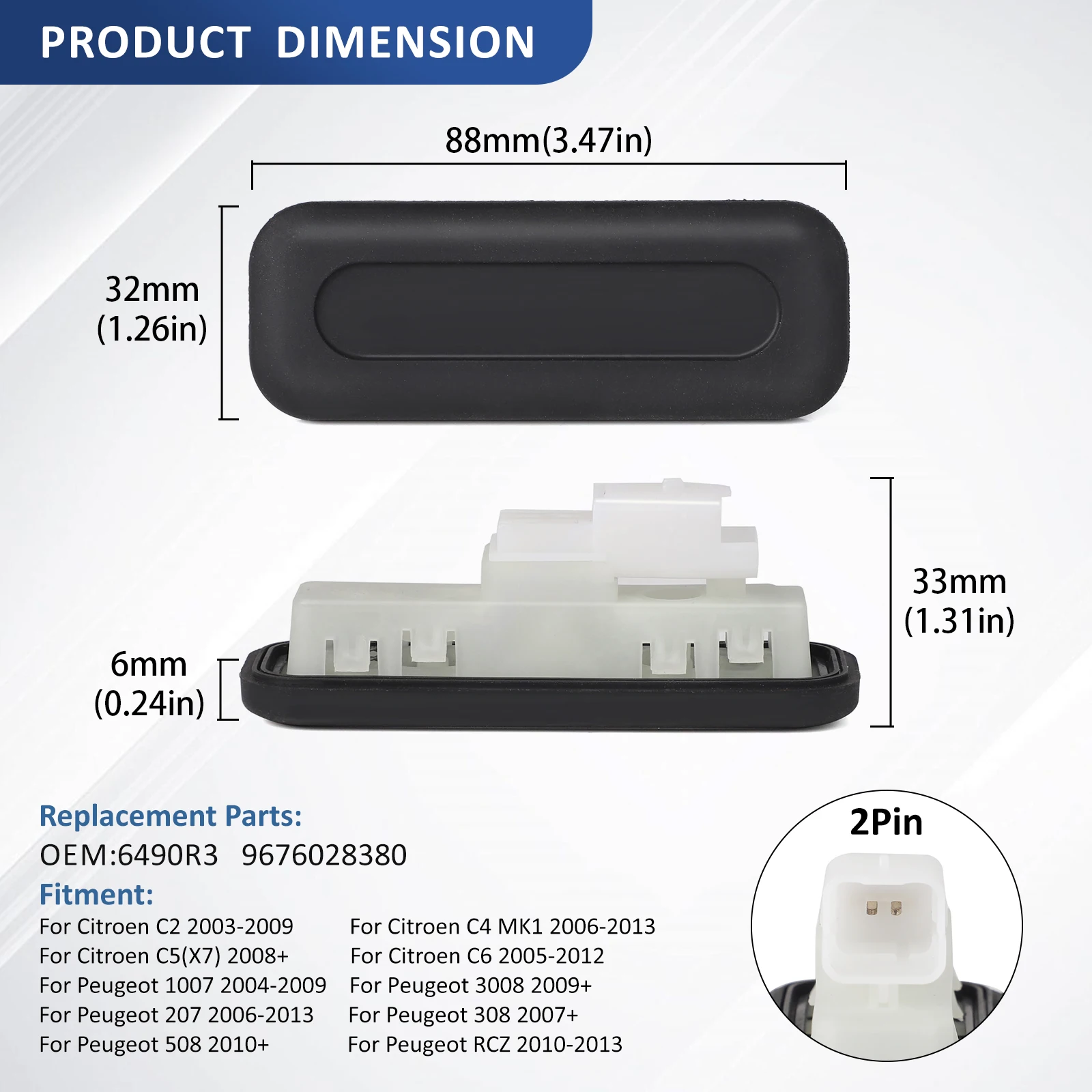 

6490R3 Handle Lock Switch Rear Tailgate Boot Trunk For Peugeot 1007 207 308 508 3008 RCZ 9676028380 Citroen C2 C4 Picasso C5 C6