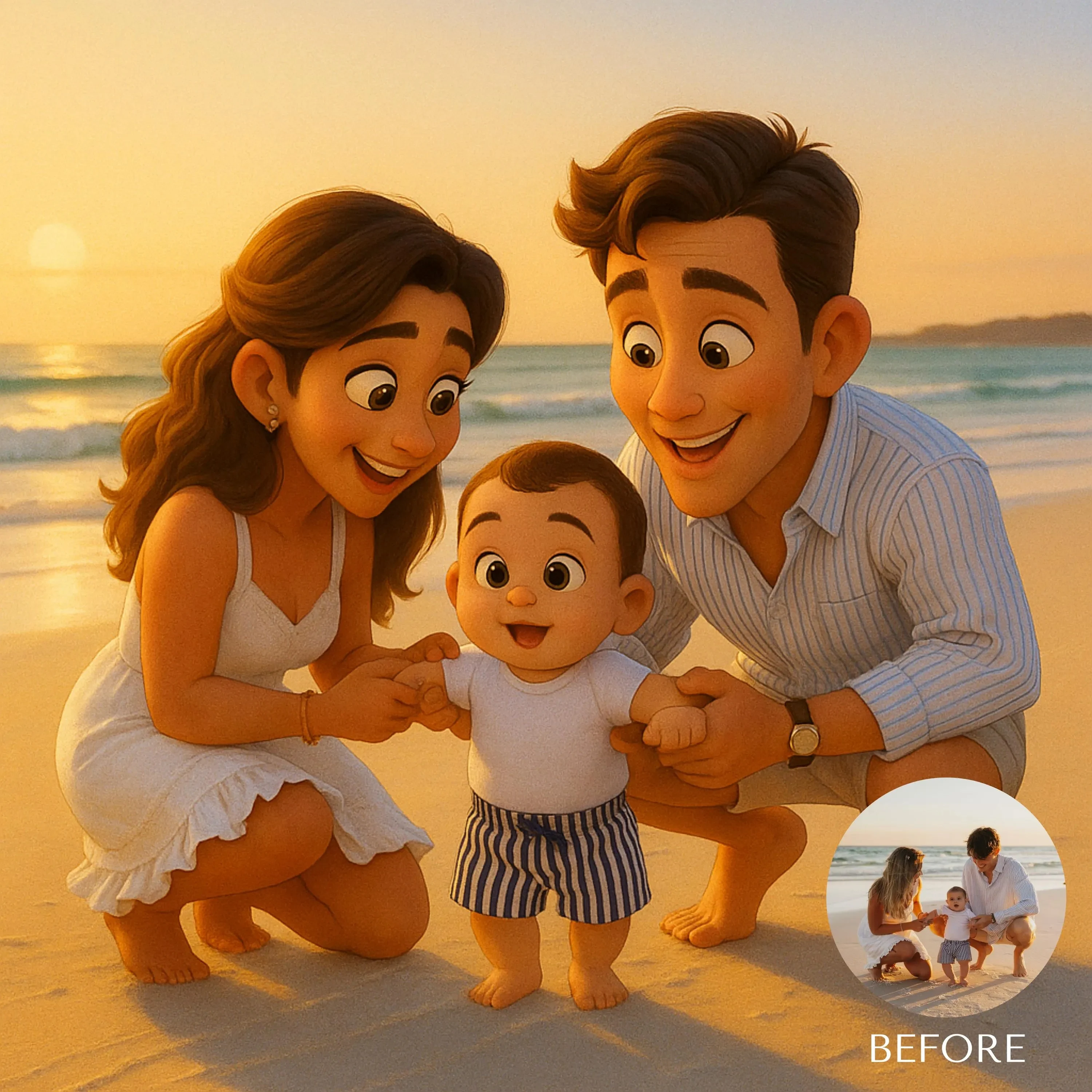 Custom 3D Cartoon Style Portrait from Photo Personalized Cartoon Christmas Gift for Couples Family Kids Unique Wall Art Poster