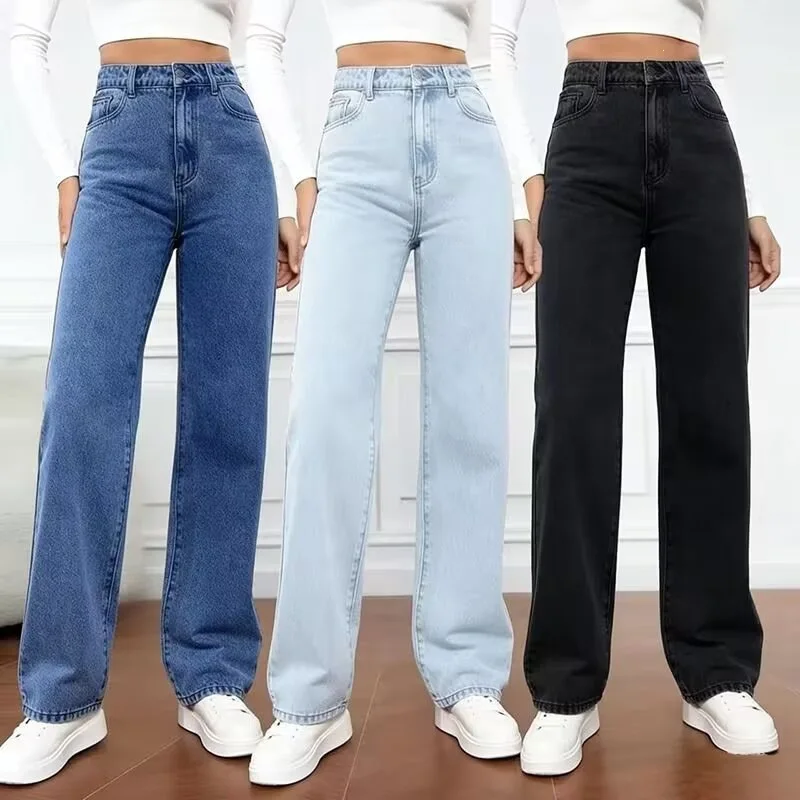

Retro Fashionable Loose Women's Jeans Casual Versatile Wide Leg Long Pants Spring Summer Clean Fit High Waist Denim Pants