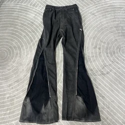 Jean Évasé Délavé pour Homme, Pantalon Gris Dégradé, Pliant, Fermeture Éclair, Coupe Slim, Jambes Droites, R0