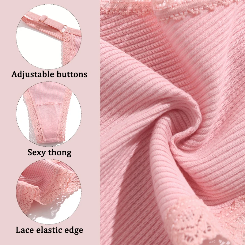 3Pcs G-String Cotton Lace Women Thongs Lingerie Low Rise Panties Adjustable Wai… - Image 3