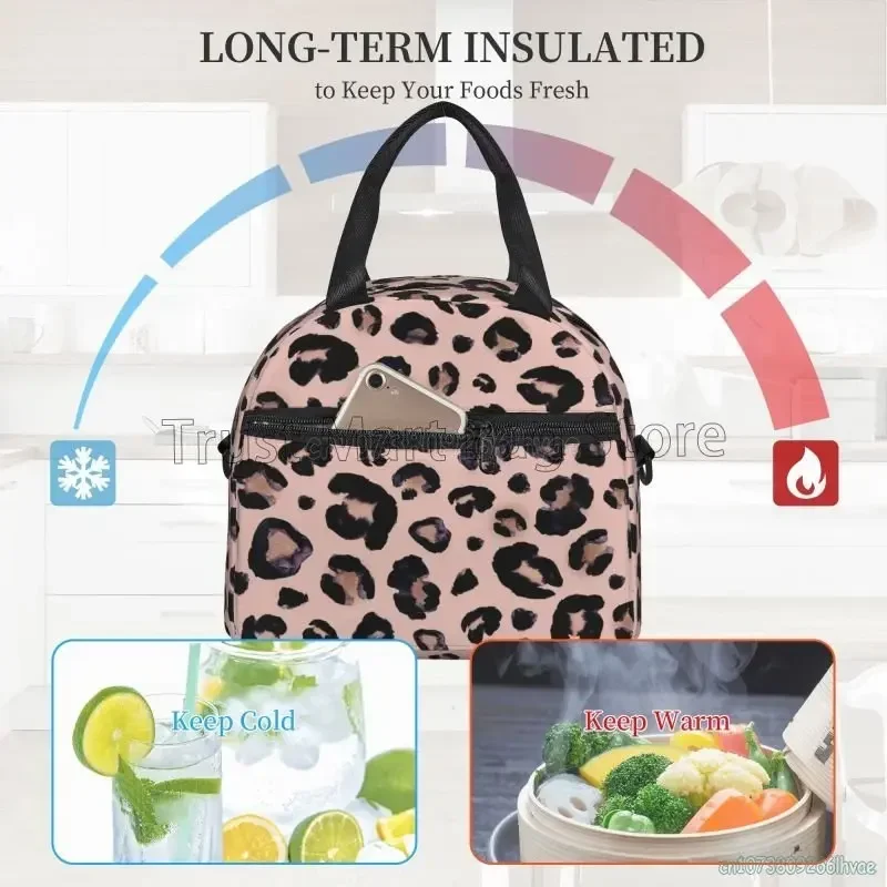 Leopard Print Insulated Lunch Box Cheetah Pink Cooler Tote for Work Office School Picnic Reusable Waterproof Thermal Lunch Bag