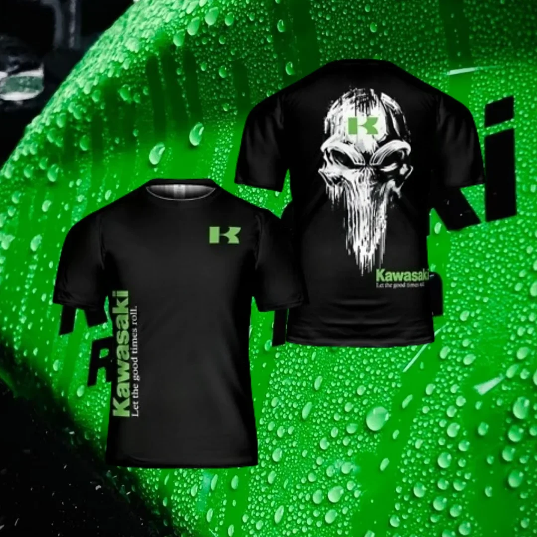 

2025 Summer Men's Kawasaki Motorcycle Crew Neck Short Sleeve T-Shirt Breathable Quick-Drying Casual Comfortable Top