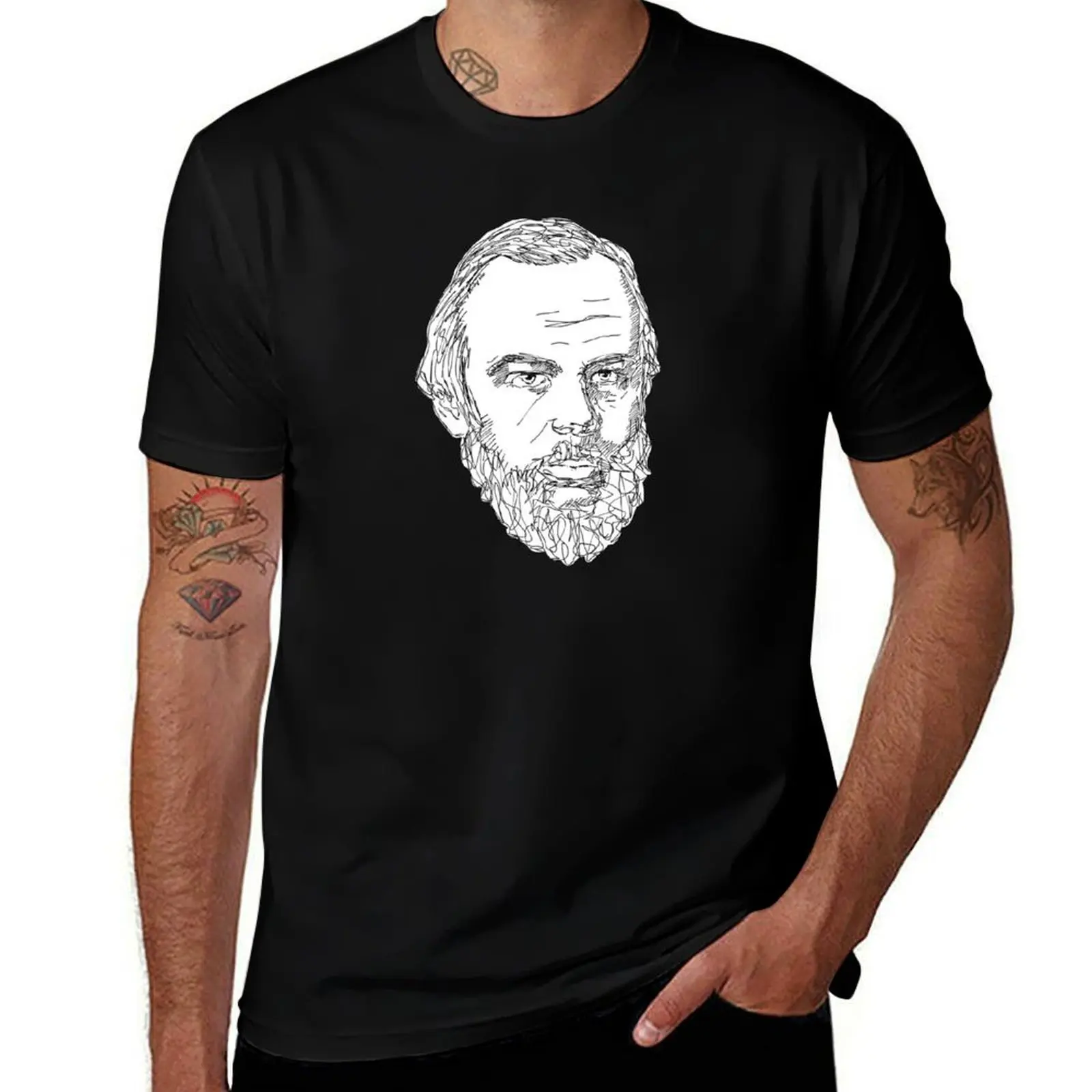 Fyodor Dostoevsky Art Sketch T-Shirt Basic Lightweight Short Sleeve Tee