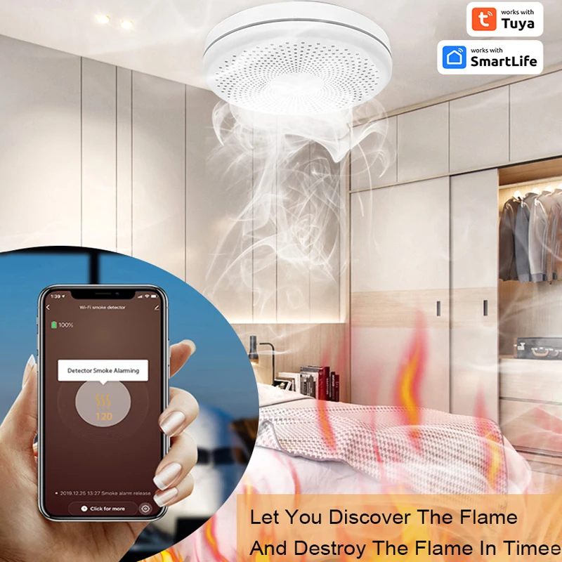 Tuya WiFi Smart Smoke & Carbon Monoxide Fire Detector Alarm Sensor Smart Life Control Smart Home Voice Support Alexa Google Home