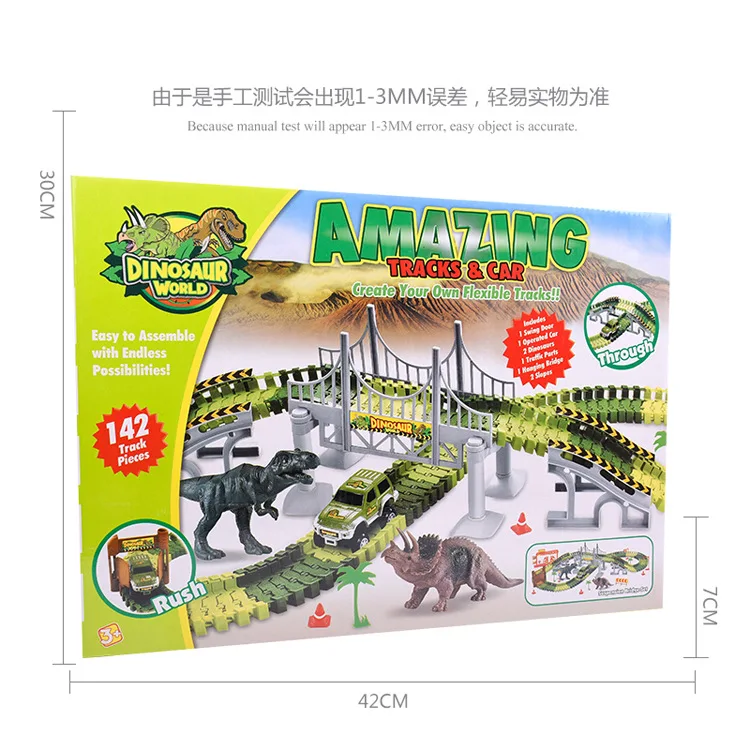 Dinosaur Rail Car 142PCS DIY Assembling Blocks Electric Rail Racing Toys Children's Rail Car Toys