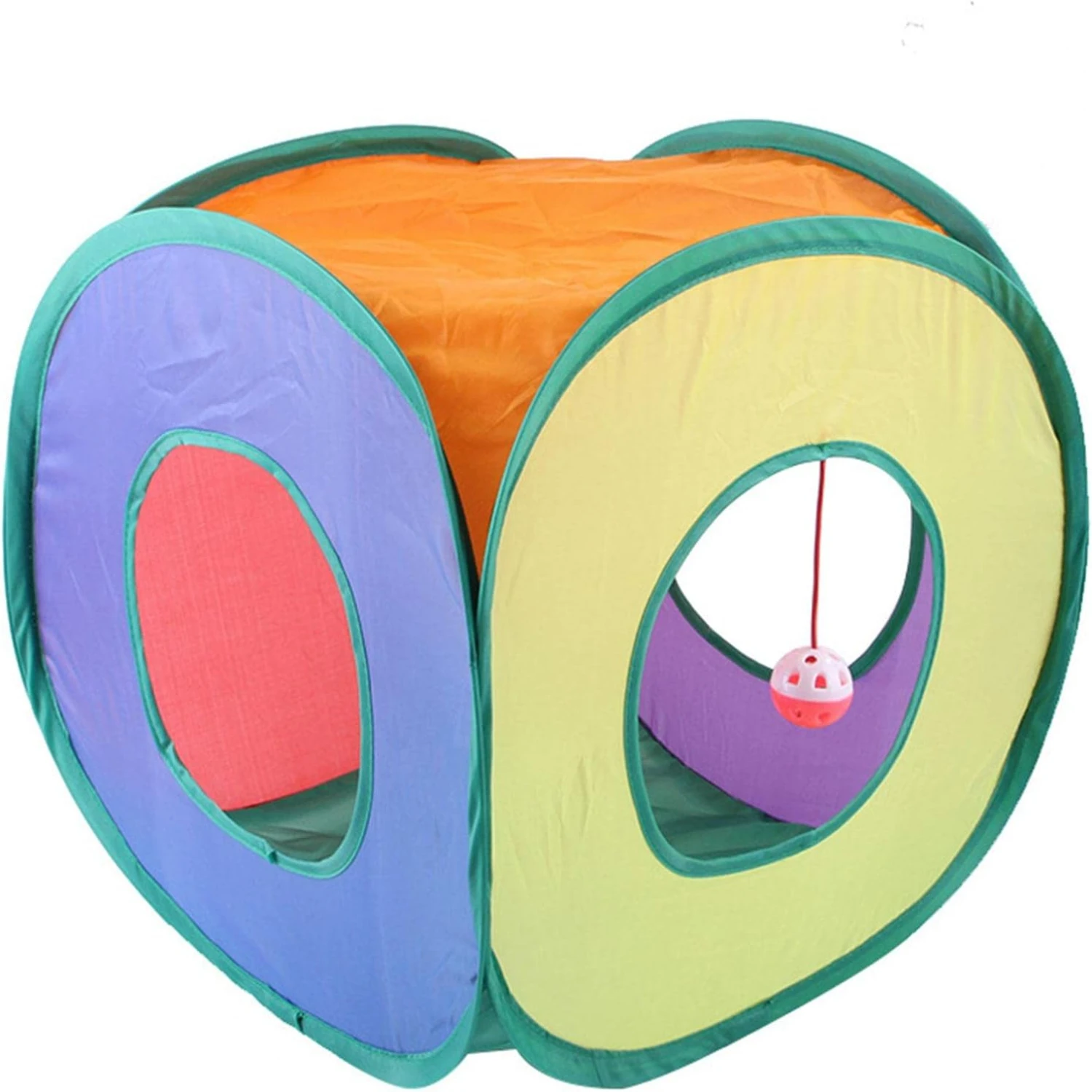 Cubo plegable interactivo colorido y divertido de arcoíris para perros y gatos, ayuda para entrenamiento de mascotas envolvente y estimulante con tipi juguetón