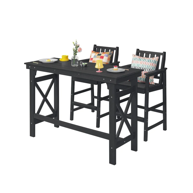 

HDPE 3pc Set Woodgrain Table Stools Rustproof Stainless Steel Screws for Patio Outdoor Hotel Poolside Courtyard Hospital Use