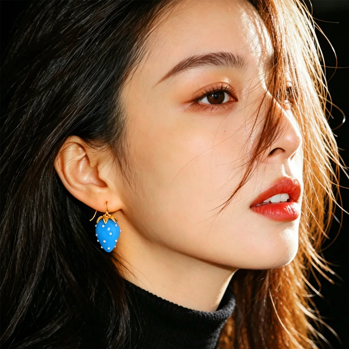 Cute Girl Style Sugar-colored Strawberry Charm Fishhook Earrings Niche Cute Fruit Multi-color Optional Age-reducing Earrings