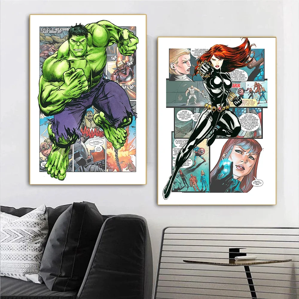 MINISO Marvel Spider Man Iron Man Hulk Thor Anime Cartoon Character Wall Art Poster Home Room Decoration Canvas Painting Prints