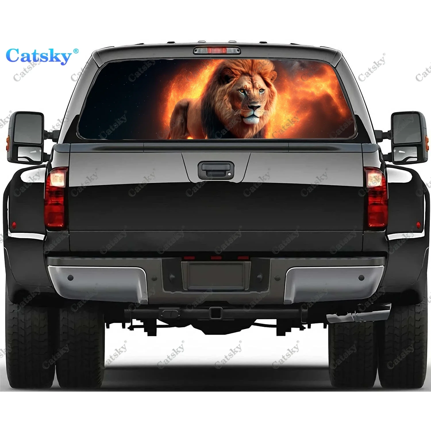 Evil Dangerous Predator Lion Rear Window Decal Fit Pickup,Truck,Car Universal See Through Perforated Back Windows Vinyl Sticker