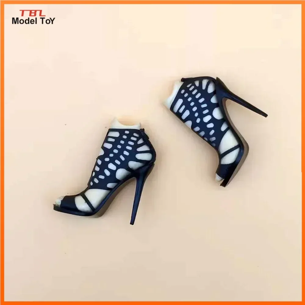 1/6  Black Sexy High-heel Shoes Sandals with Feet Model Fit for 12in Phicen Tbleague Pale Color Action Figure Dolls Collections