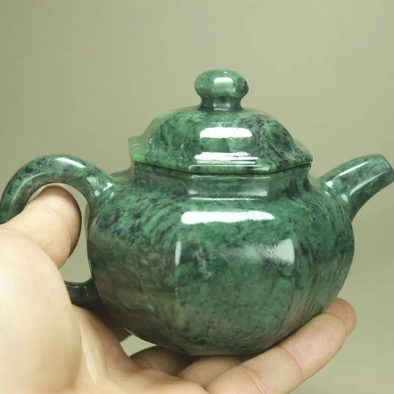 

Чайники из натурального зеленого нефрита, чайная посуда для здоровья Gongfu, тибетская медицина, королевский камень, водные горшки, чайники, магнитный нефрит, китайский горшок для вина