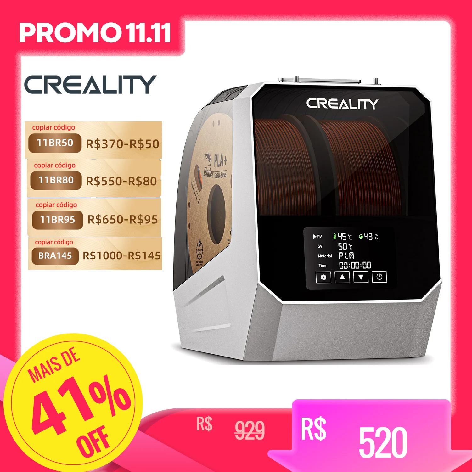 Creality Space Pi Filament Dryer Plus Hot-Air Heating 45℃-70℃ 2Kg Capacity Double Drying Adjustable Temperature Dehydrator 360°