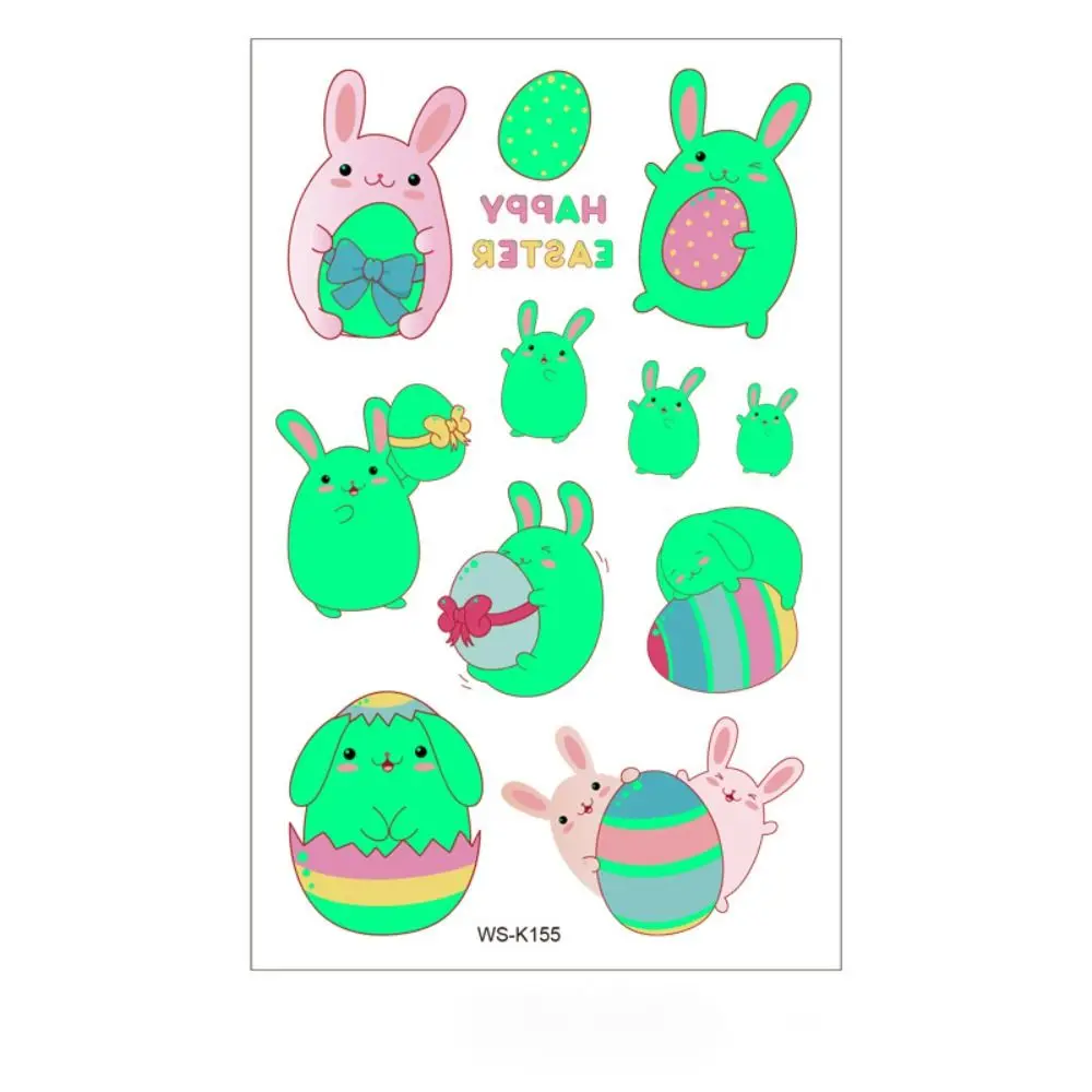 10 Pcs Cartoon Rabbit Bunny Easter Temporary Tattoo Stickers Luminous Waterproof Fake Tattoo Stickers Sweatproof Easter Egg