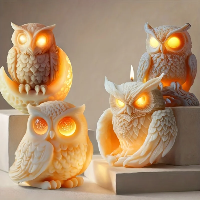 

4-Pcs Owl Candle Molds Silicone Set - 3D Animal Molds for DIY Resin Pouring & Scented Candles, Home Decor Crafts