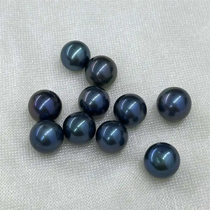 MeiBaPJ 11mm Peacock Blue Natural Round Pearl Fashion Black Ring Real 925 Silver Empty Holder Fine Wedding Jewelry For Women