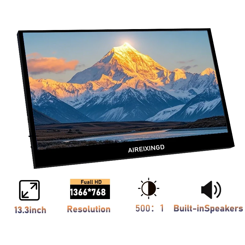 13.3inch HD 1366X768 Portable Monitor Ultrathin IPS Screen USB C HDMI Second Screen for Laptop Mac PC Xbox Switch PS