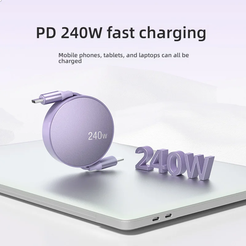 PD 240W USB C a USB C Cable Cable de carga rápida retráctil para iPhone 16 Huawei Xiaomi Samsung tipo C accesorios de carga rápida