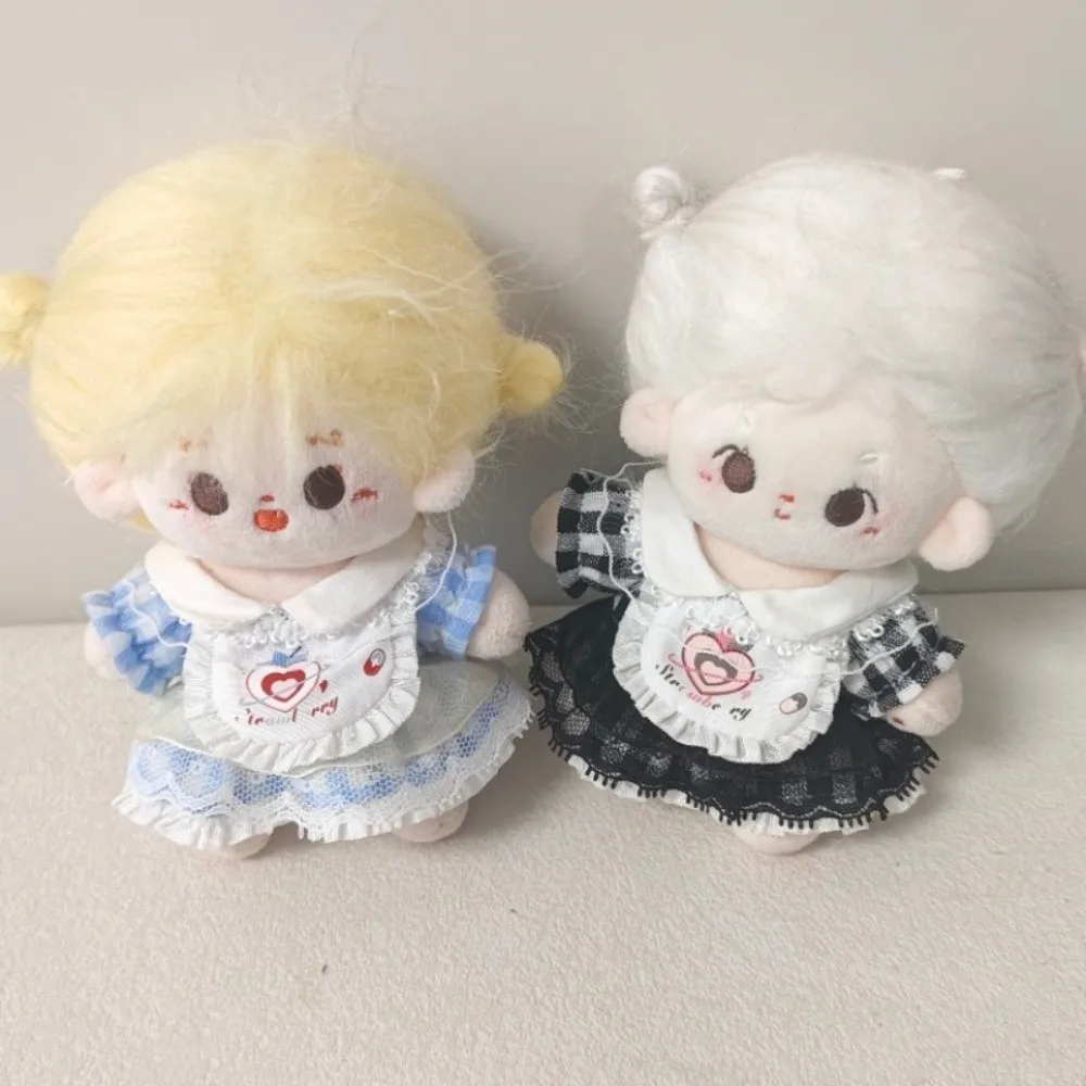 ชุดเดรสลายสก็อต DIY ขนาด 10 ซม. พร้อมผ้ากันเปื้อน ชุดเสื้อผ้า ชุดน่ารัก ชุดมินิเดรส ขนาด 10 ซม. ทำจากผ้าฝ้าย