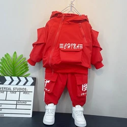 Baby Boys' Clothing Set Spring and Autumn New Handsome Children's Hooded Jacket Pants Two Piece Clothing Sports Set