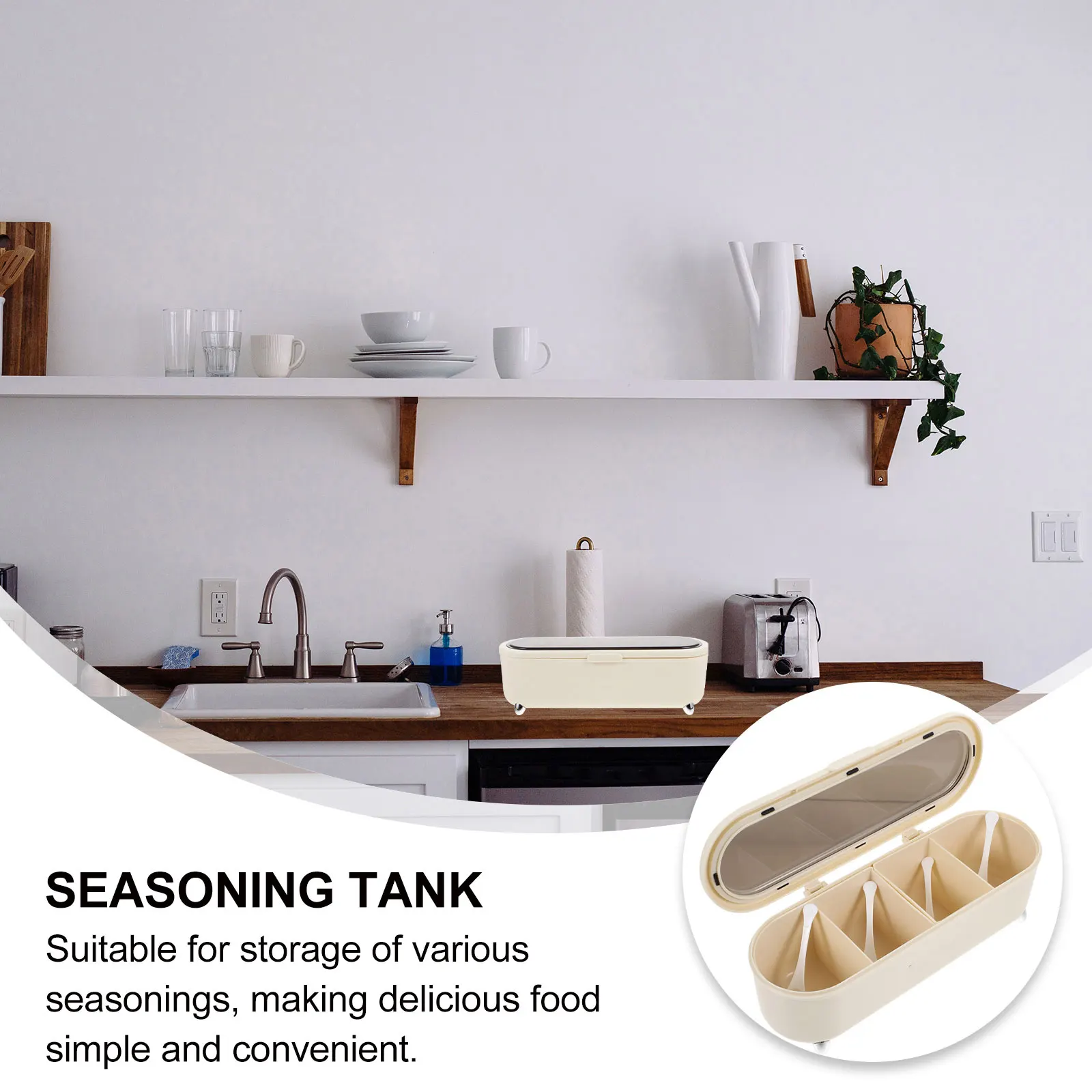 

1pc Clear Lid Spice Box Compartmentalized Condiment Kitchen Storage Organizer Plastic Seasoning Jar Compact for Salt