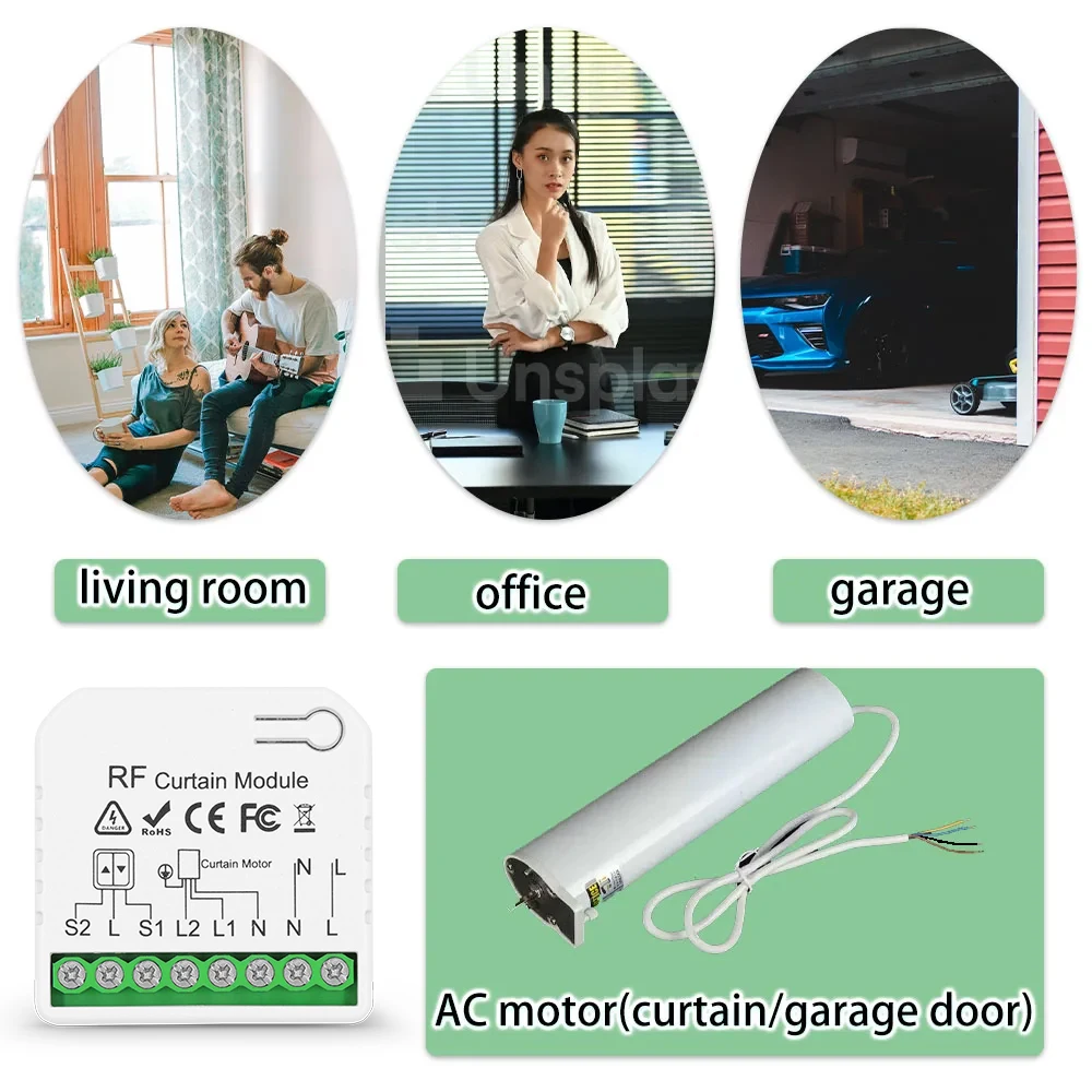 433MHZ RF Wireless Curtain Garage Door Module Remote Control Roller Shutter Switch,for Curtain Garage Door,Smart Blinds