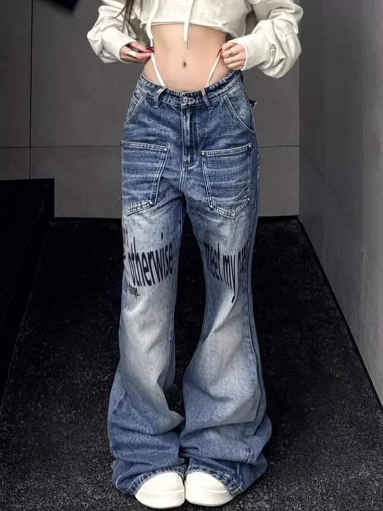 

Новые женские микро-клеш с буквенным принтом в стиле ретро, осенние и зимние узкие брюки в пол в стиле Харадзюку в готическом стиле