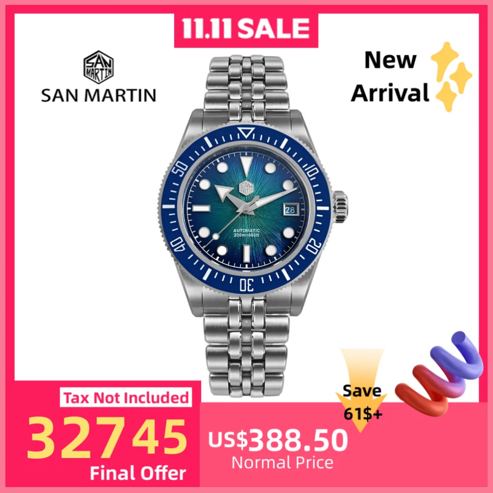 

San Martin 37.5mm 9015 Enamel Gradien JianZhan Dial Mechanical Watch Self-Wind BGW-X1 Luminous Sapphire Glass 20Bar SN0148GX