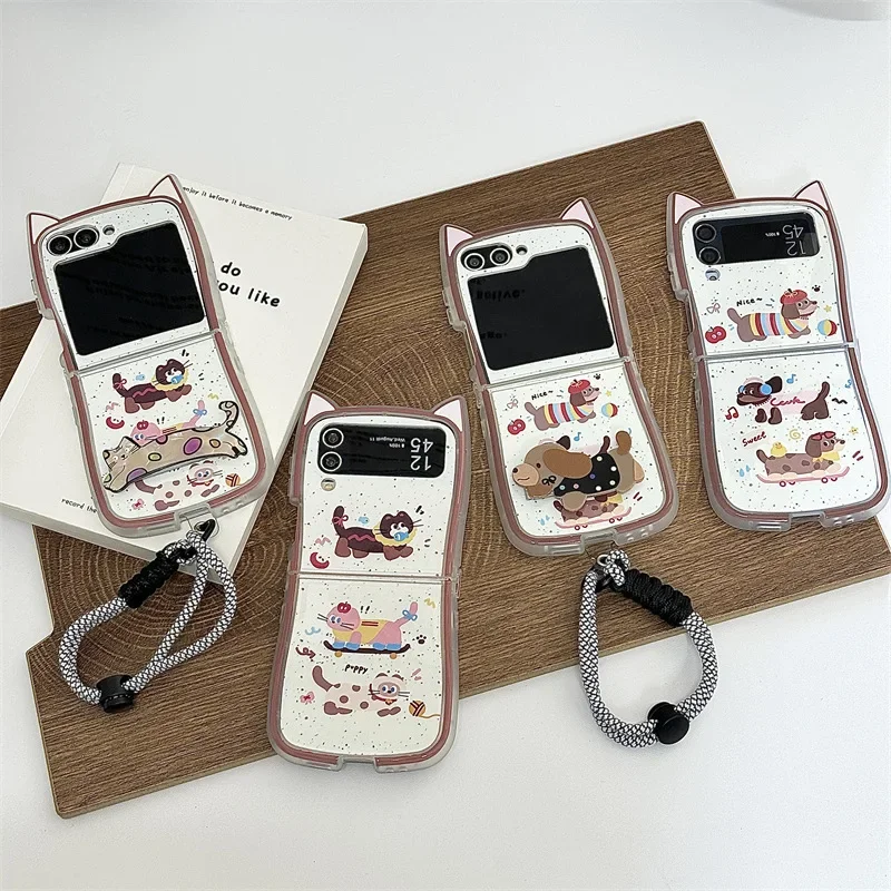 

Sausage Cat Dog Phone Case for Samsung Galaxy Z Flip 6 5 4 3 Protective Back Cover for ZFlip4 ZFlip5 ZFlip6 Case