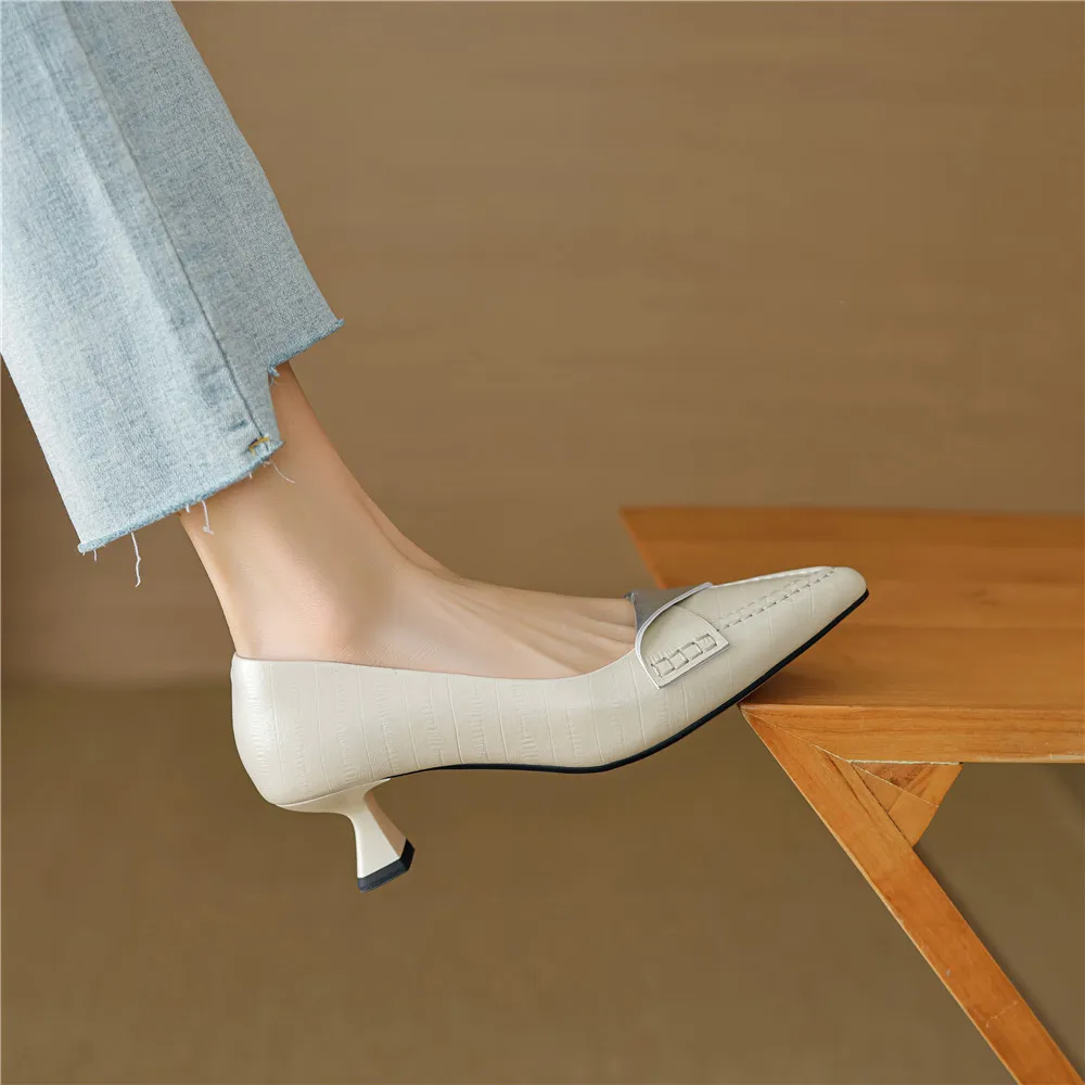 FEDONAS 2024 Women Pumps Thin Heels Pointed Toe Genuine Leather Mature Pumps Office Lady Working Shoes Woman Basic Spring Summer