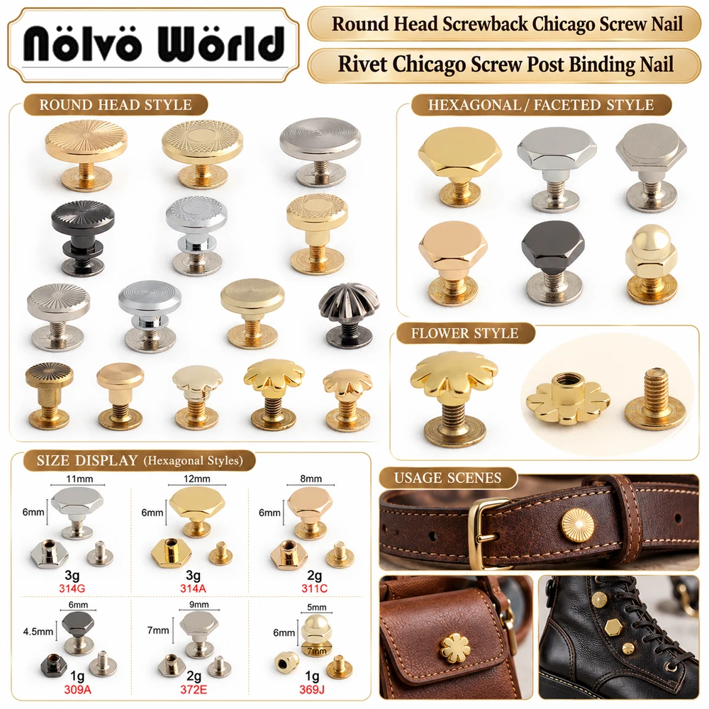 20/50/100PCS Solid Brass Binding Chicago Screws Slotted Nails Studs Rivets For Leather Craft Belt Screw Wallet Bags Accessories