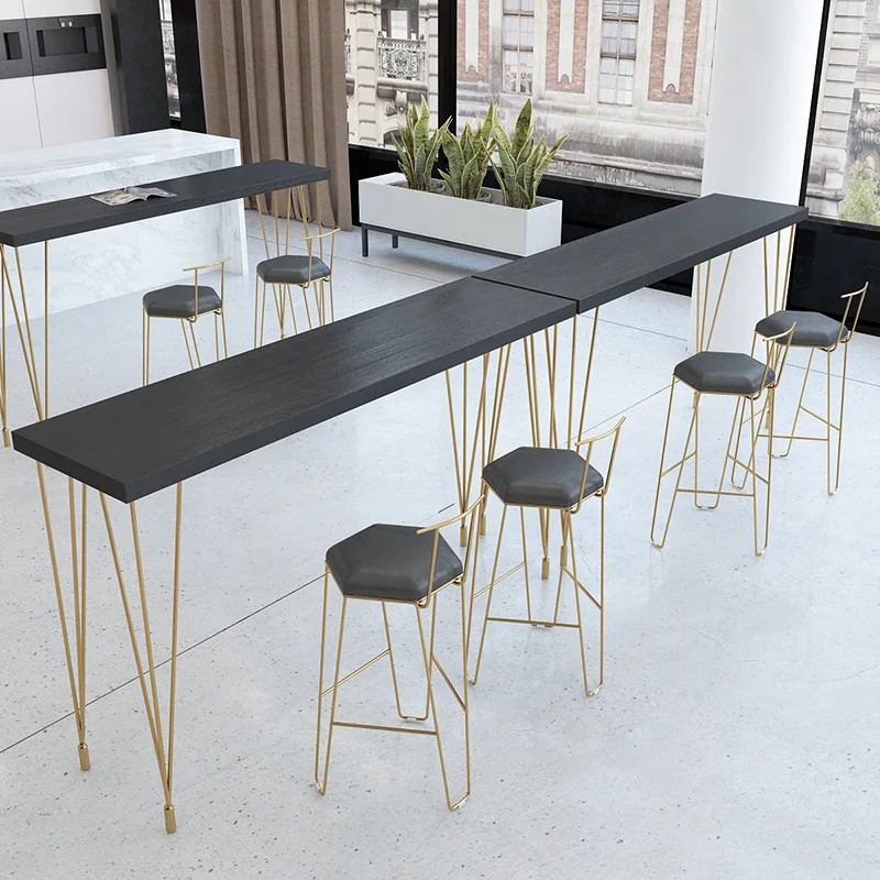 

！@Modern Wrought Iron and Solid Wood High Table Chair Set Simple Home Living Room Wall Bar Furniture for Milk Tea Shop