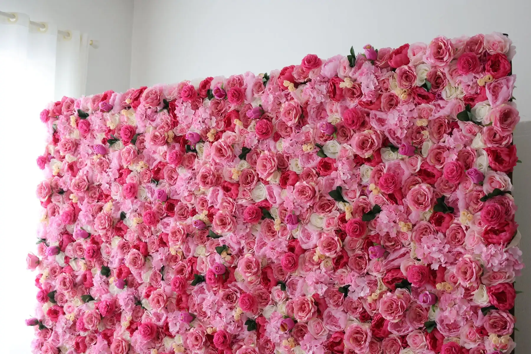 Royal Series luxury rose red 3D mixed floral fabric wall wedding background props rose peony green plant curtain wall