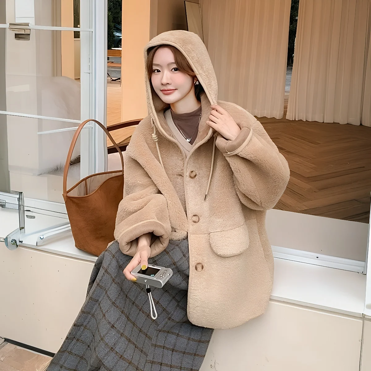 i couleur à capuche fourrure d'agneau Jaet femmes hiver nouveau coréen Sle petite taille en cuir fourrure intercé moelleux coton manteau