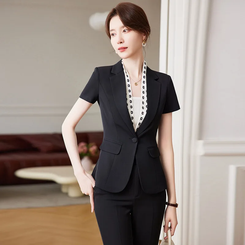 White Short Sleeve Suit Suit Women's Summer Thin Business Wear Elegant Beauty Salon Hotel Front Stage Work Wear Clothes Formal W