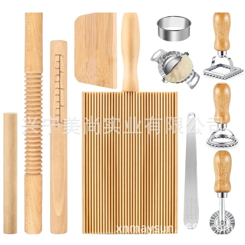 

11-Piece Pasta Making Tool Set Including Wooden Pasta Cutter Dough Scraper Rolling Pin