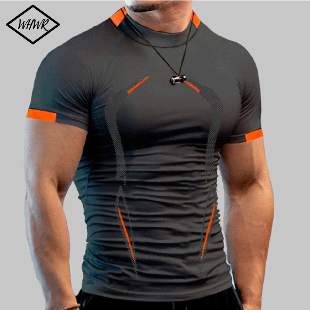 Męskie koszulki koszulka sportowa na siłownię Slim fit T Shirt męskie szybkoschnący koszulka do biegania męskie koszulki treningowe topy Fitness