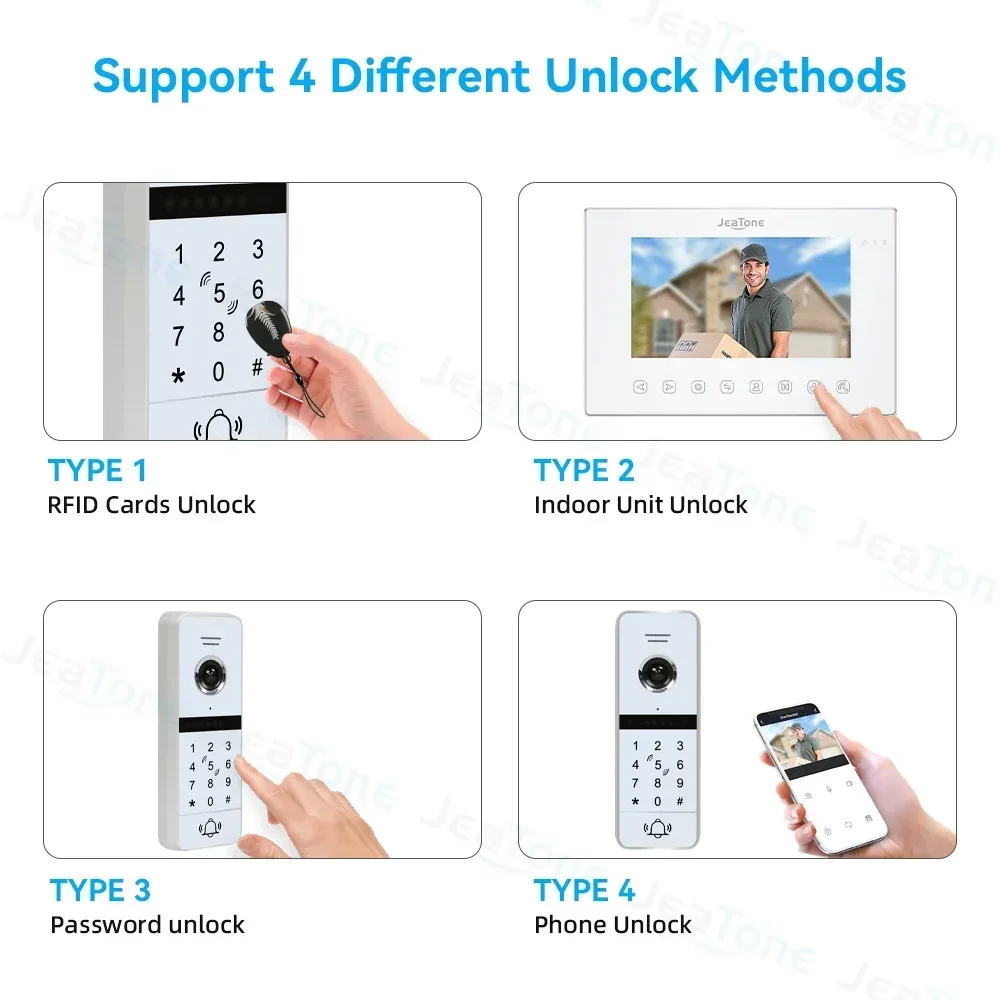 7-дюймовый 1080P TUYA беспроводной Wi-Fi двухдверный видеодомофон с обнаружением движения и RFID-картой, интеллектуальное инфракрасное ночное видение