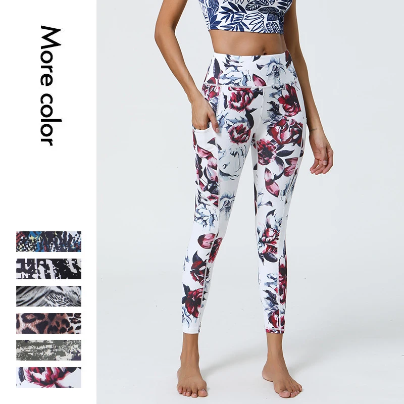 

With Pockets! High Waist Yoga Pants for Women Stretchy Printed Leggings Tummy Control Workout Gym Fitness Booty Lifting Tights