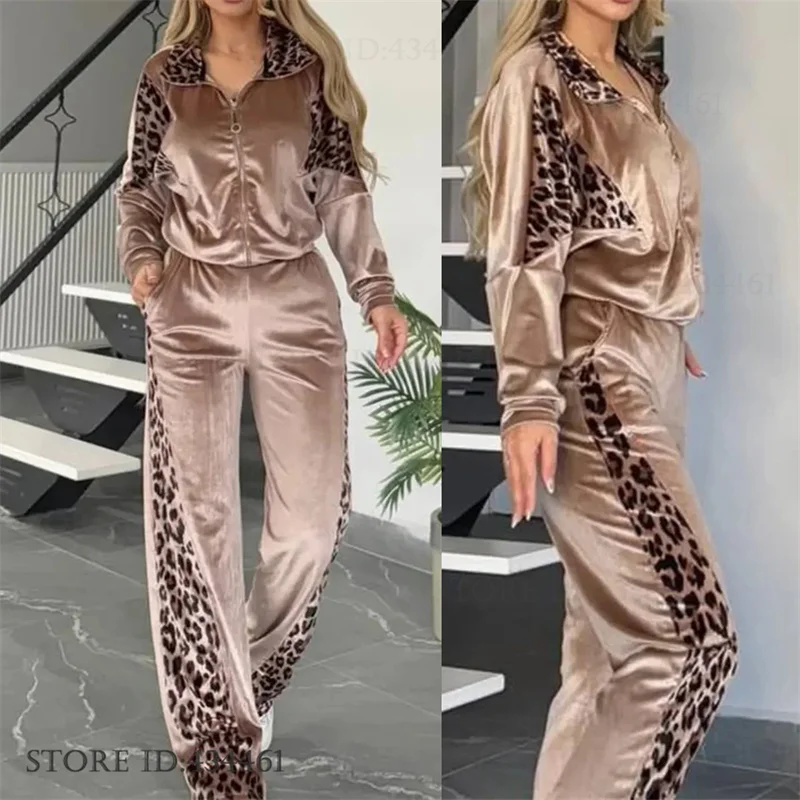 

Модный леопардовый бархатный пижамный комплект из 2 предметов, одежда для дома, осень-зима, новая одежда для сна, домашняя одежда, свободные повседневные велюровые пижамы, костюм, пижама