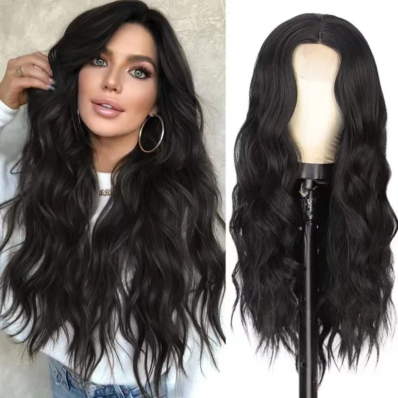 

Forehead Lace Wig European and American Women's Wig Long Curly Wig Synthetic Water Wave Wig AISI Hair