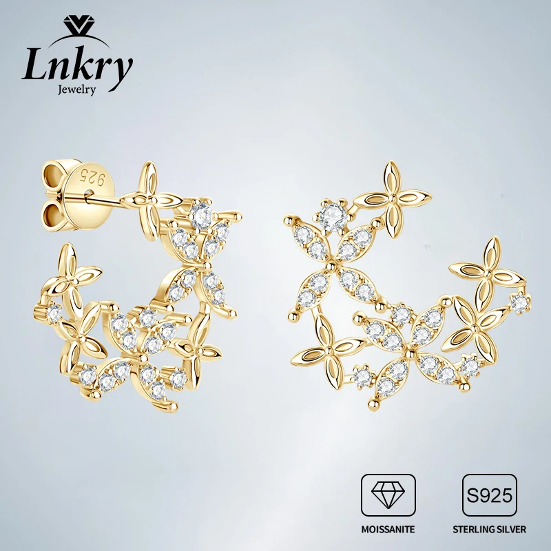 

Lnkry 925 Sterling Silver Leaf-shaped Earrings Certified 2mm&1.3mm Moissanite Stud Earring For Women Wedding Jewelry Gift
