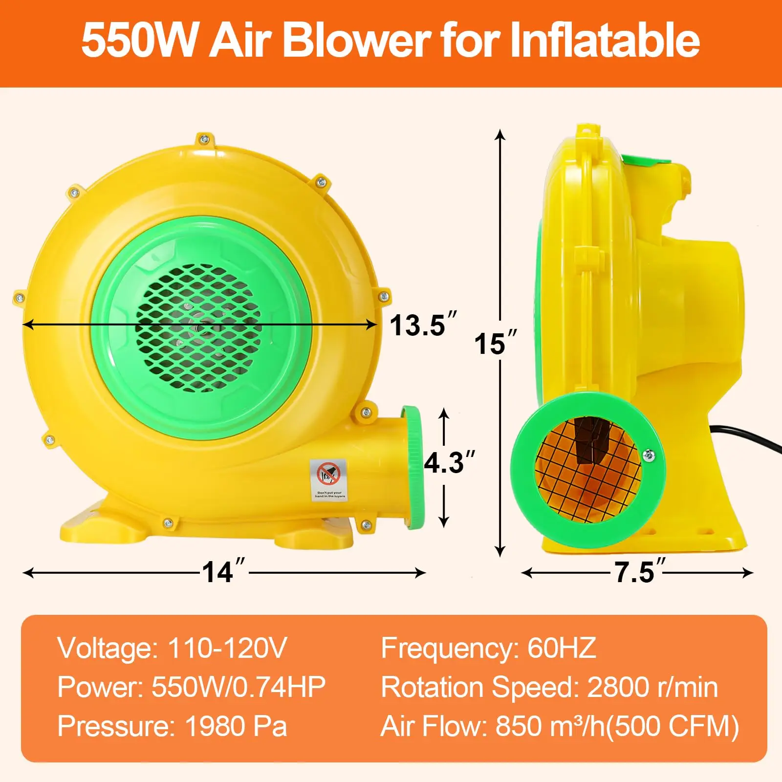 Quick Blow Up Air Blower for Inflatable Bounce House, Commercial Electric Pump Fan for Inflatable Water Slides & Screen Movie