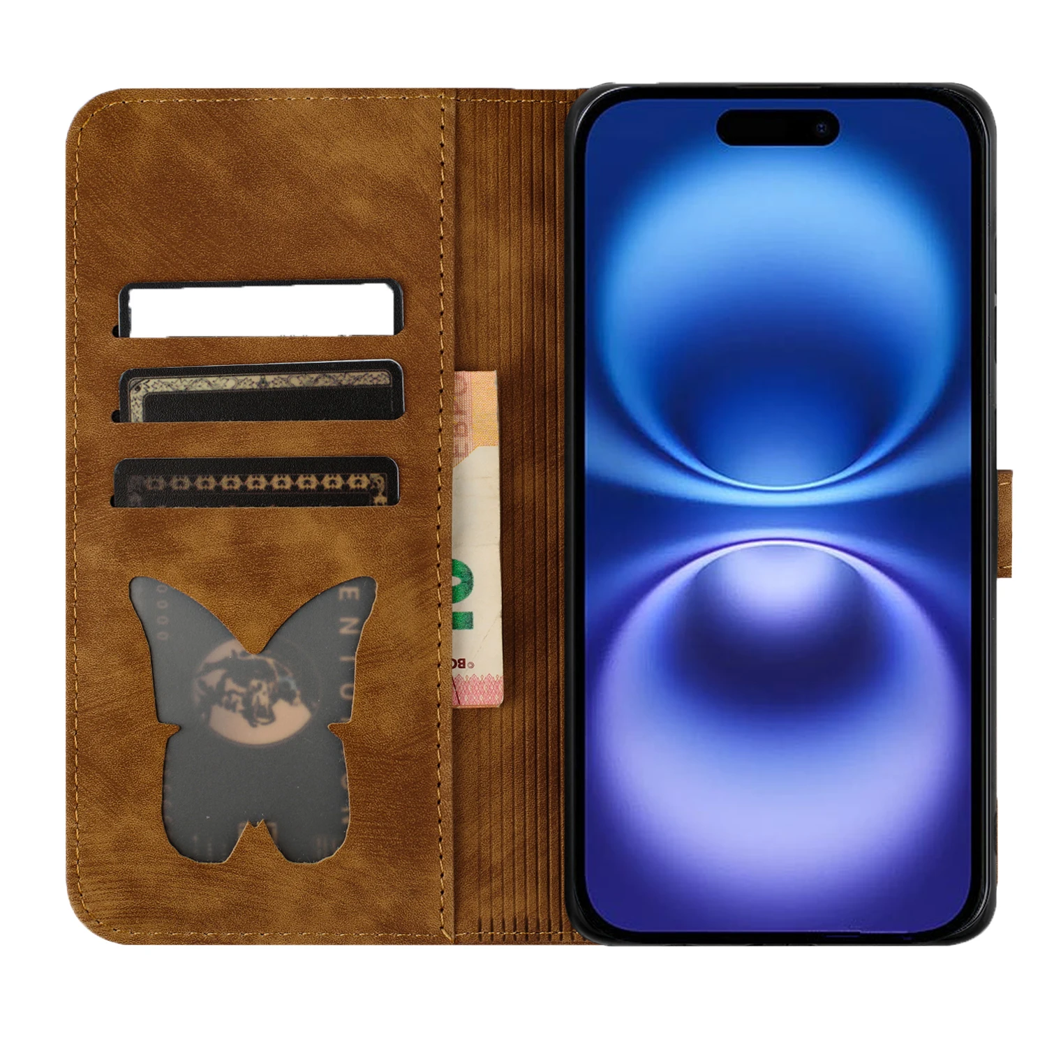 Butterfly Cat Magnetic Cards Solt Wallet Flip Case For iPhone 17 Pro Max 16 Plus 15 14 13 Leather Wallet Stand Book Pocket Cover