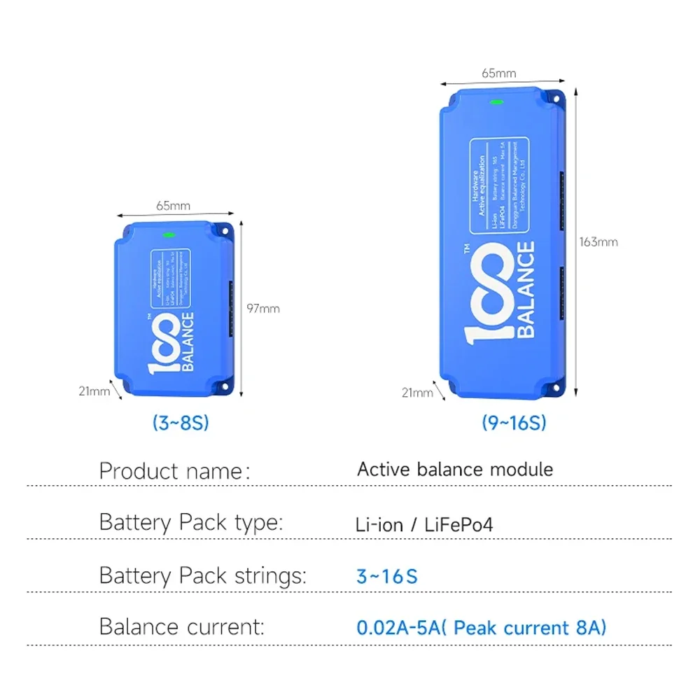 1A/5A Lithium Battery Active Equalizer Energy Transfer Board Li-ion LiFePo4 LTO Balancer 3S-24S UART RS485 BT 10MV